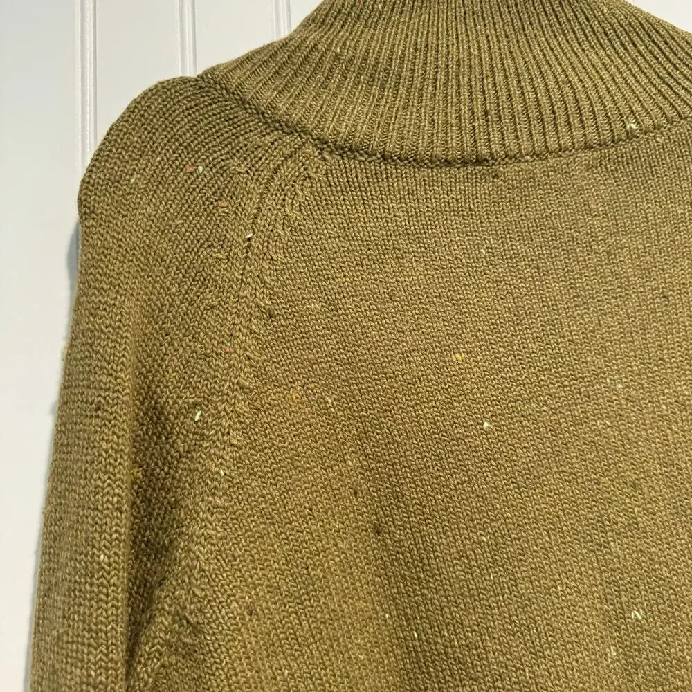 Habitat Green Speckled Wool Sweater Zip Shoulder Mock Neck Size Small - Picture 6 of 6